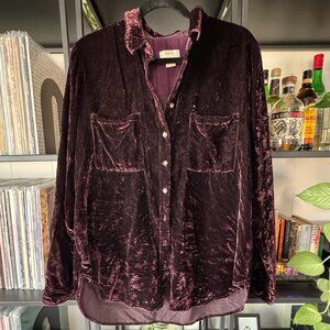 Maeve - Wine Velvet Button Down Shirt